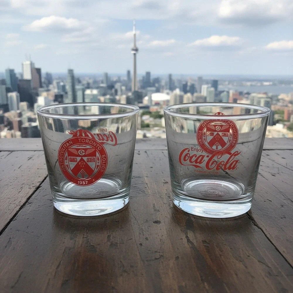 Coca Cola Toronto Police 1957 Drinking Tumblers, Set of 2, Replacement Glasses‎